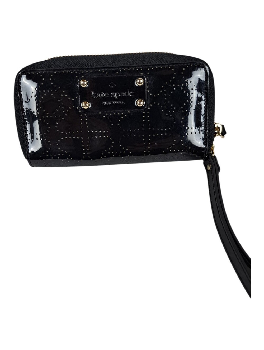 Kate Spade Jazzy Metro Black Patent Perforated Wristlet Wallet,